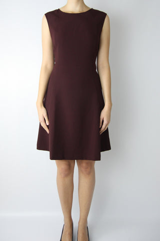 JERSEY SKATER DRESS WITH FAUX LEATHER BRAID SIDE
