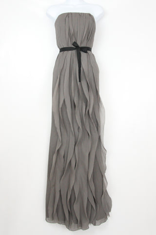 CRINKLE CHIFFON GOWN WITH CASCADING RUFFLES