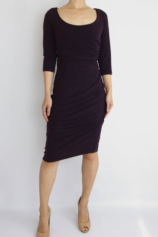 ELBOW SLEEVE RUSCHED JERSEY DRESS